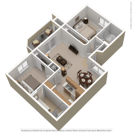 2 Bedroom, 2 Bathroom, 805 Sq.Ft, Floor Plan
