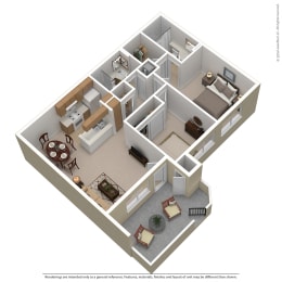 2 Bedroom, 2 Bathroom, 770 Sq.Ft, Floor Plan