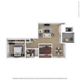 1 Bedroom, 1 Bathroom Floor Plan at Folsom Ranch, California