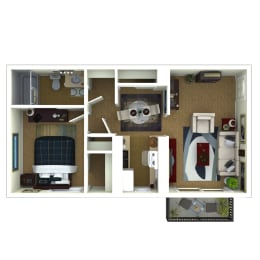 One bedroom, one bathroom Venice floor plan image at The Renaissance Apartments, Citrus Heights