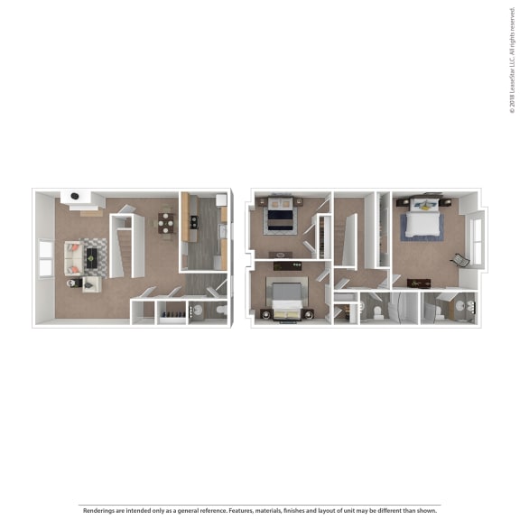 bedroom floor plan an in 2 bed 2 bath at The Courtyards of Chanticleer, Virginia Beach, VA