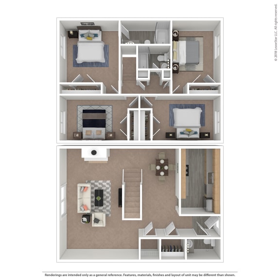 a floor plan of a 3 bedroom apartment at The Courtyards of Chanticleer, Virginia Beach, VA