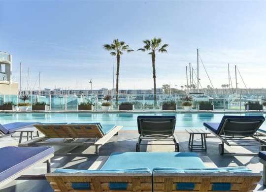 Lounge poolside  at Esprit Apartments, Marina del Rey, California