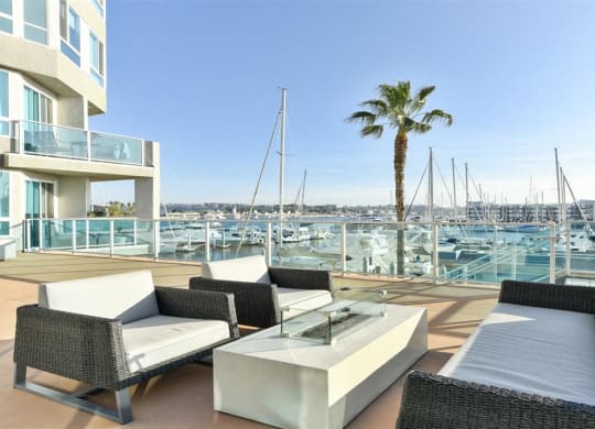 Sundeck with fire pit  at Esprit Apartments, California