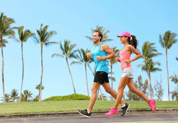 Couple running at Bernwood Trace Apartments, Florida