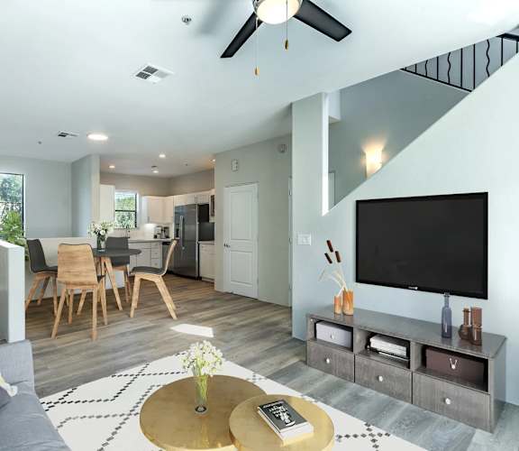 Living Area With TV at Dolce Villagio Townhomes, Tempe, AZ, 85281