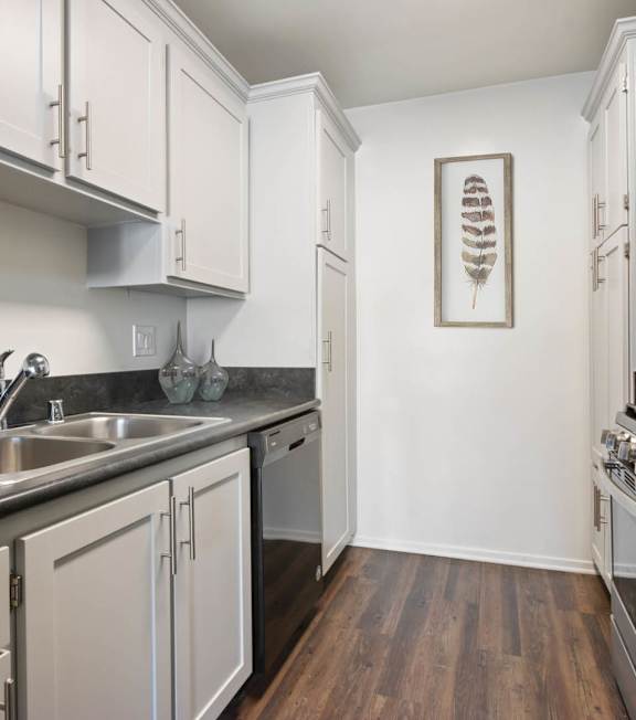 a modern kitchen at Rose Apartments, Los Angeles