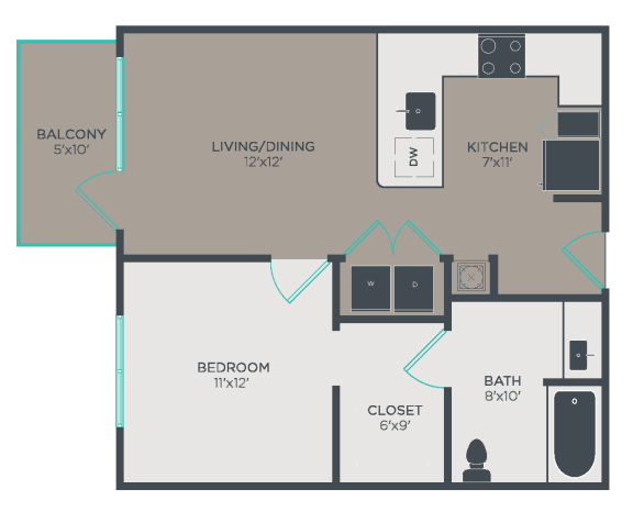 A1-HC Floor Plan at Link Apartments&#xAE; Glenwood South, North Carolina