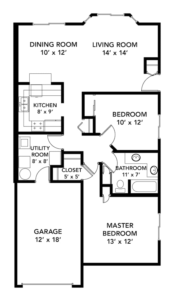 Birch Lake Townhomes - Riverwood Two Bedroom Floor Plan (2D)