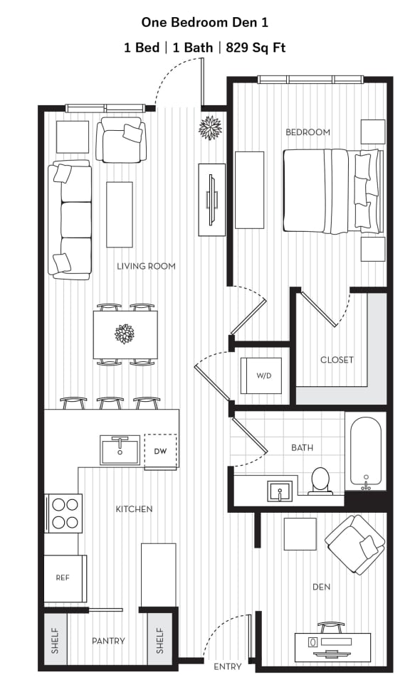 Voda Apartments 1 Bed Den 2D Floor Plan