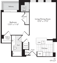 one bedroom apartment with balcony and walk-in closet in baltimore