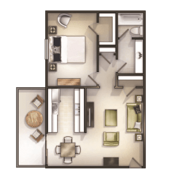 Floor Plan 1 Bdr 1 bath Riverbend at Canyon Club Apartments, California 91786
