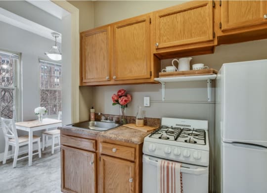 Classic one-bedroom kitchen (staged) at Belvedere, Washington, 20005