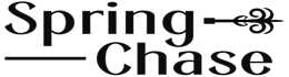 A black and white image with the words Spring Chase and a decorative element between the words.