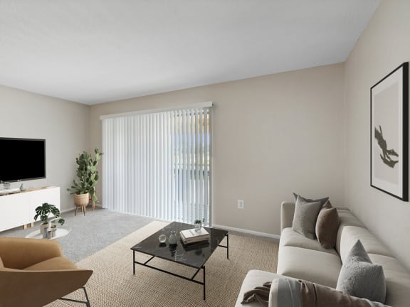 Model Living Room with Carpet at Park at 7200 Apartments in Jacksonville, FL-LRGAM.