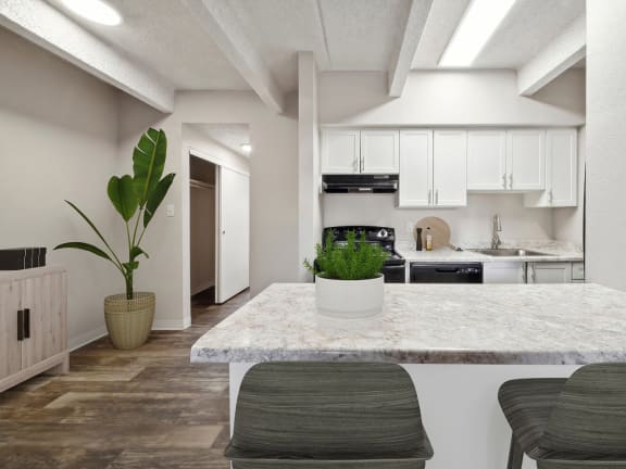 Model Bedroom with Carpet and Window View at Esprit Cherry Creek Apartments in Glendale, CO-LRGAM.