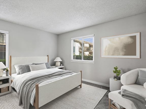 Model Bedroom with Carpet and Window Views at The Archer Apartments in Sacramento, CA-LRGAM.
