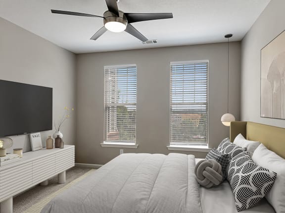 Model Bedroom with Carpet and Window View at Parkside at Town Center Apartments in Marietta, GA-LRGAM.