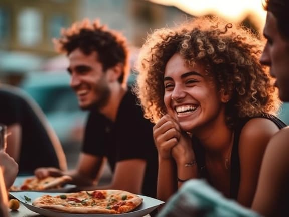 Stock Photo of Friends Eating-LRGAM.