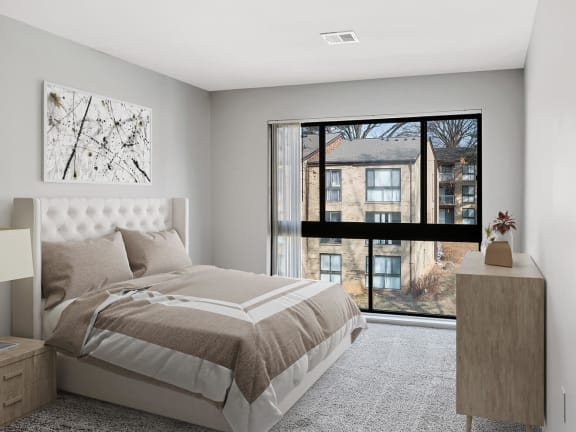 Model bedroom at The Gateway Apartments in Gaithersburg, Maryland