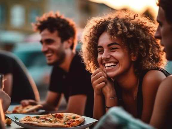 Stock Photo of Friends Eating-LRGAM.