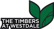 A logo with the text "The Timbers at Westdale" and a graphic of a green leaf.