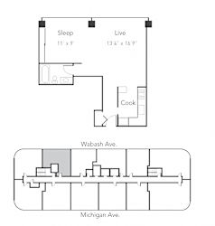 Studio 1 bath G at Park Michigan Apartments, Chicago, 60605