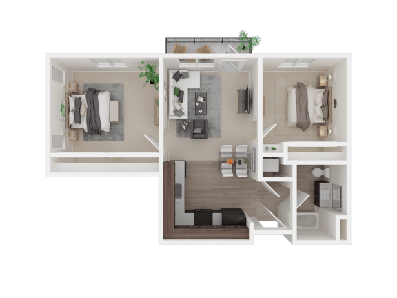 Floor Plan  2 bed 1 bath A at VINTAGE AT LAKEWOOD SENIORS Apartments, Washington