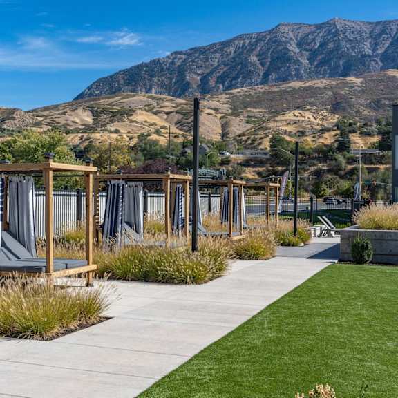 Wooden Sun Loungers at The Flats at Riverwoods, Provo