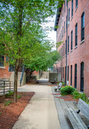 a walkway between two buildings