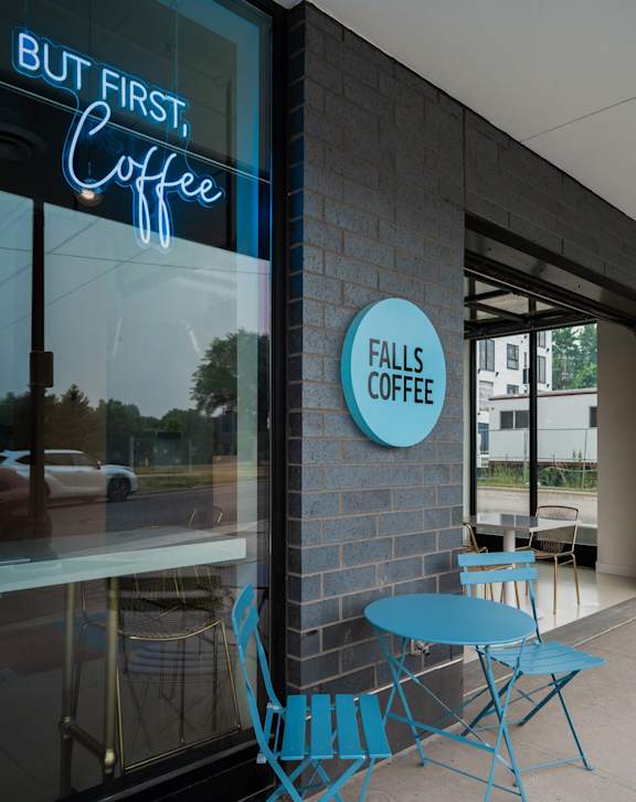 Falls Coffee entrance at The Shale, Minneapolis, 55406