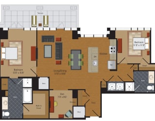 D4 Floor Plan at The Millennium, Arlington, VA, 22202