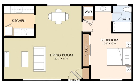 One Bed One Bath Floor Plan at Stone Creek, Redwood City, 94061