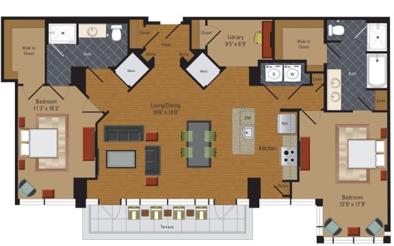 Floor Plan  2BR Floor Plan at The Millennium, Arlington, VA