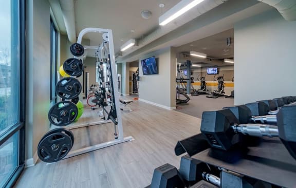 Fitness Room Gym equipment at Seleno at Bridge Street, Huntsville, Alabama