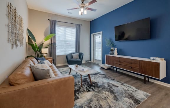 Living Room at Seleno at Bridge Street, Huntsville, Alabama