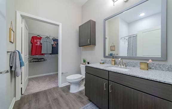 Model Bathroom with vanity at Seleno at Bridge Street, Huntsville, Alabama