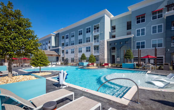 Pool during the day at Seleno at Bridge Street, Huntsville, Alabama