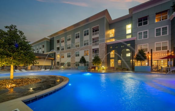 Pool at Night time at Seleno at Bridge Street, Huntsville, Alabama