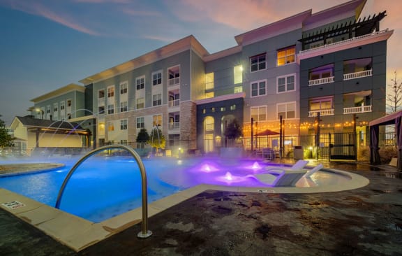 Pool at Night at Seleno at Bridge Street, Huntsville, Alabama