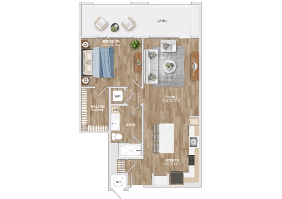 Floor Plan  1 bedroom 1 bath A at Hawkins Press Apartments North Carolina