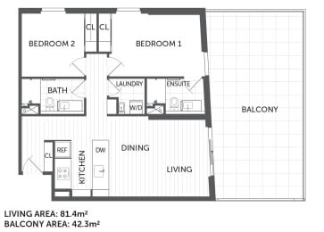 Floor Plan  2L - 2Bed 2 Bath - The Briscoe by Kinleaf