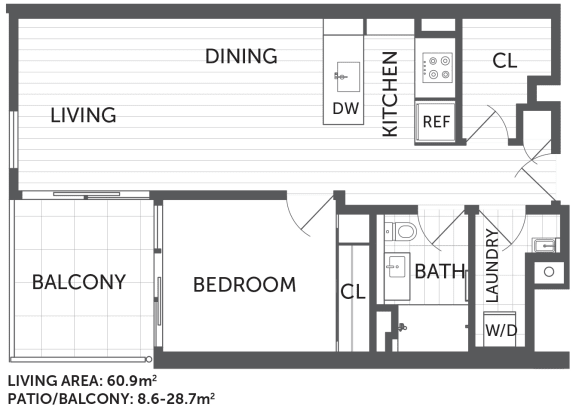 Floor Plan  1B - 1Bed 1 Bath - The Briscoe by Kinleaf