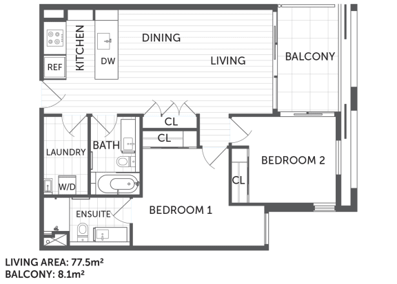 Floor Plan  2C - 2Bed_2 Bath - The Briscoe by Kinleaf