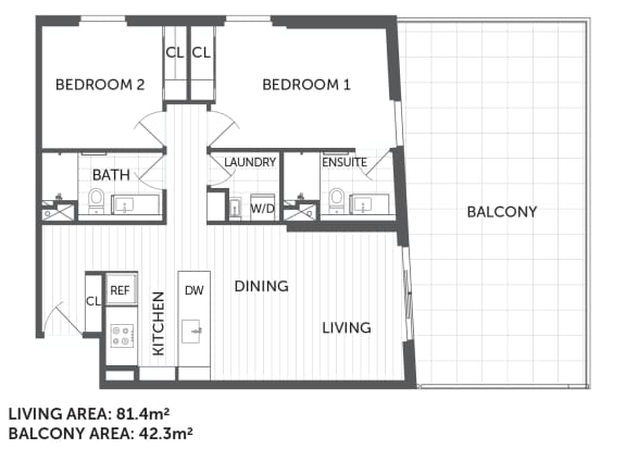 Floor Plan  2L - 2Bed 2 Bath - The Briscoe by Kinleaf