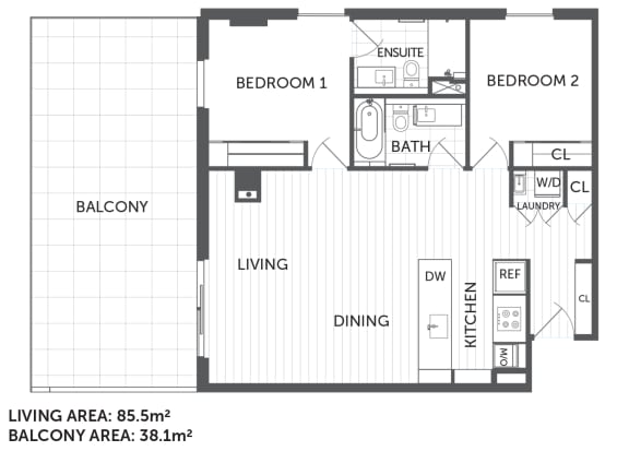 Floor Plan  2M - 2Bed 2 Bath - The Briscoe by Kinleaf