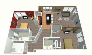 2 bed 2 bath layout in 2 Bed M floor plan 2 bed apartment-2 Bed M floor plan at Midtown Crossing Apartments in midtown Omaha NE 68131