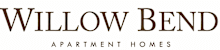 A brown and white logo for Willow Bend Apartment Homes.