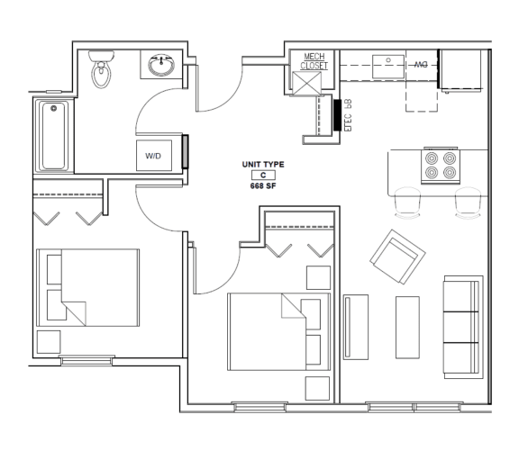 a floor plan of a 2 bedroom apartment