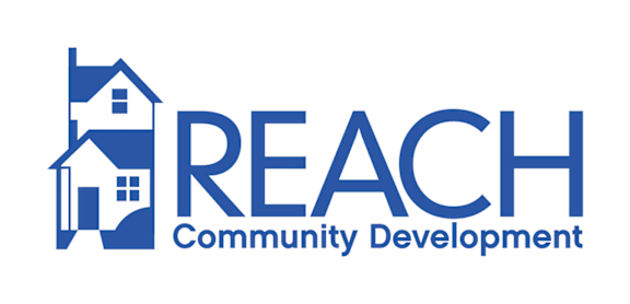 A logo for REACH Community Development featuring a house.